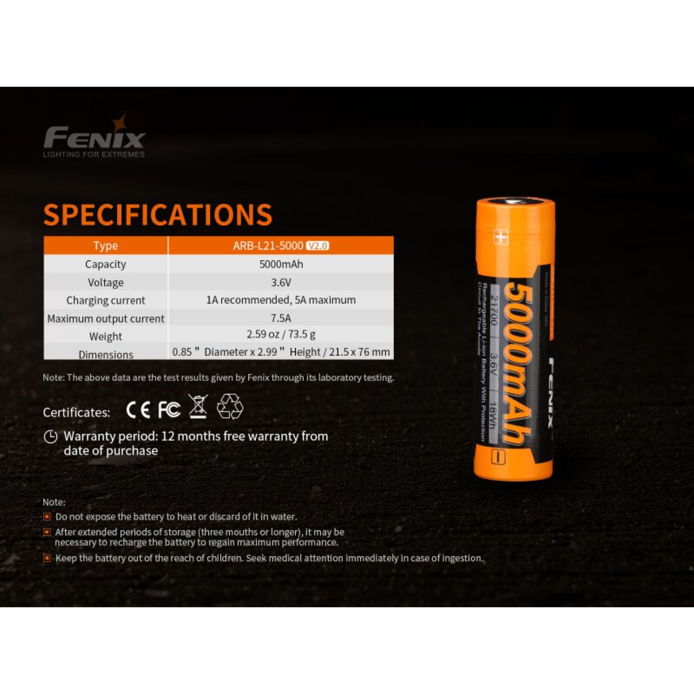 Fenix Akku 21700 ARB-L21-5000 V2.0 3,6V 5000mAh LiIon