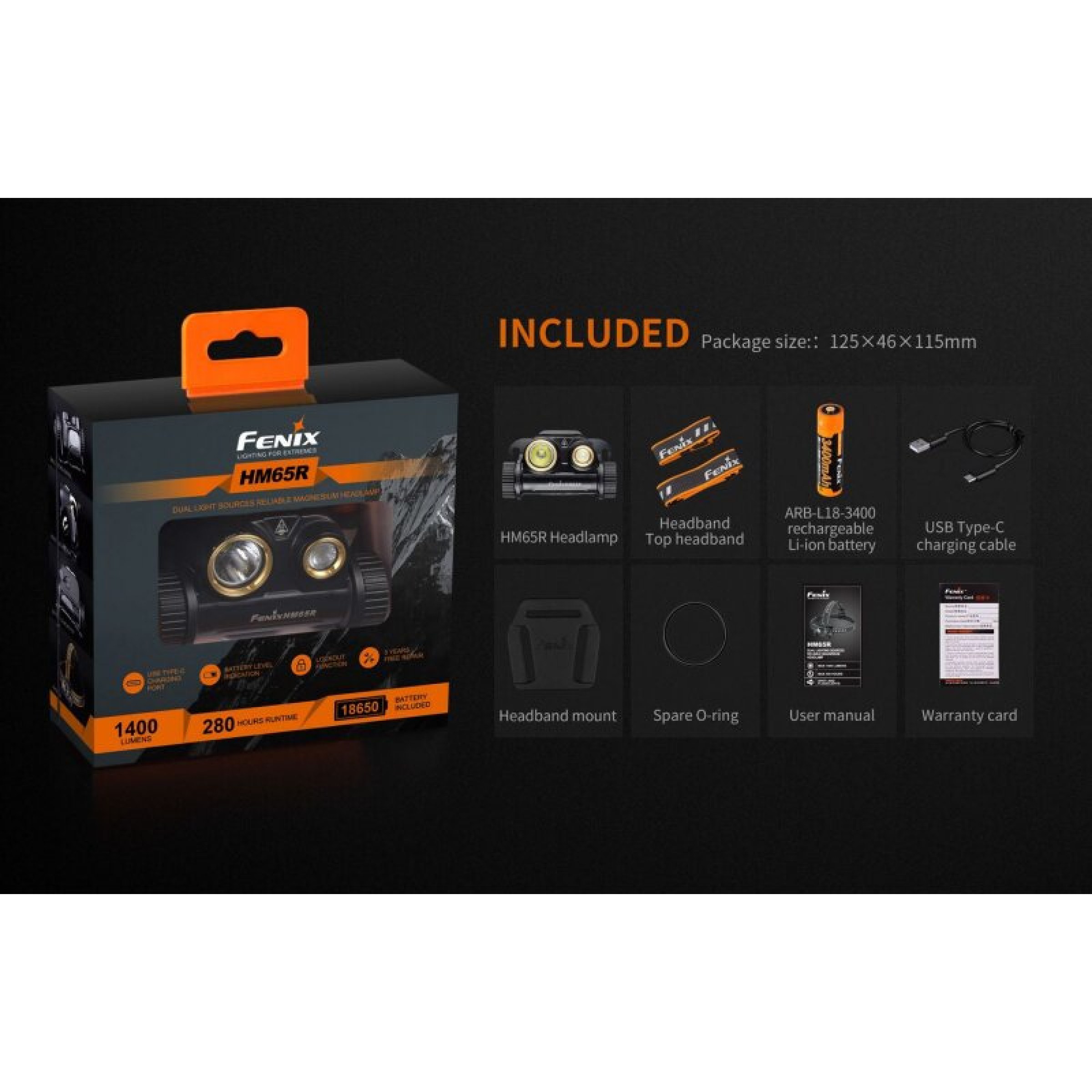 Fenix Kopfleuchte HM65R inkl. ARB-L18-3500 Li-ion Akku 1000 Lumen