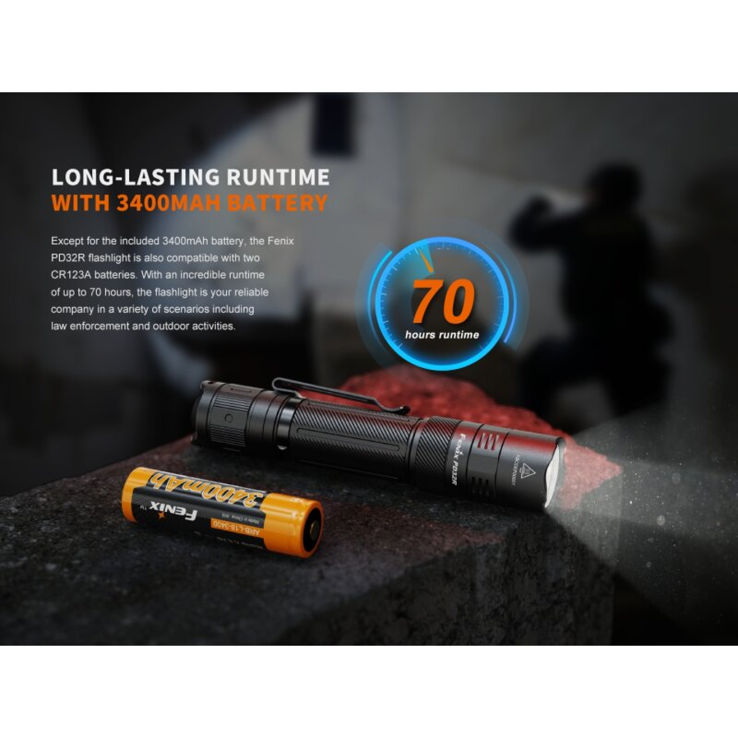 Fenix ​​Tactical PD32R Hybrid Flashlight including 3400mAh Battery