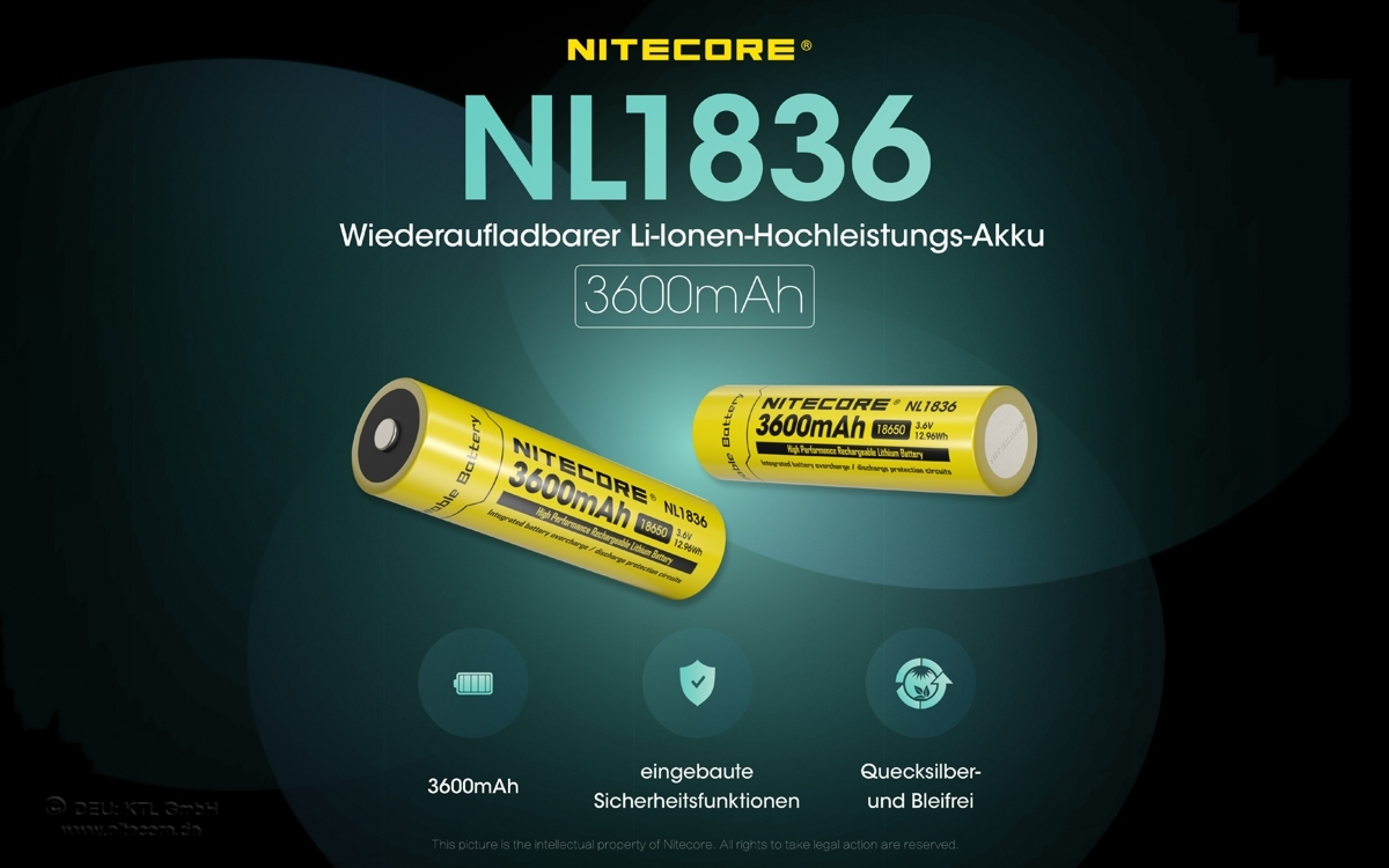 Nitecore 18650 Akku 3600mAh - NL1836  IC Protected