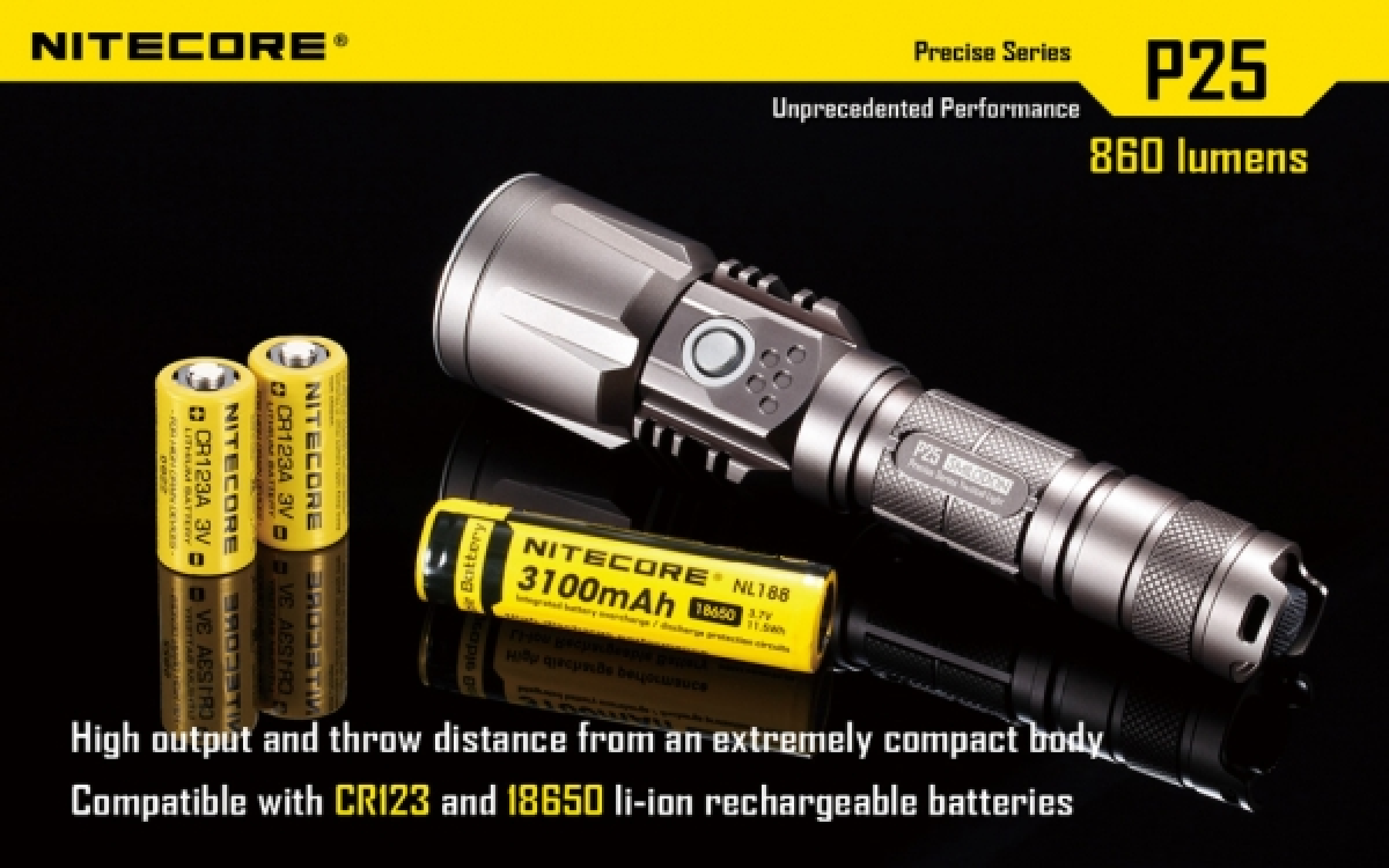 Nitecore Pro Taschenlampe P25, army inkl. 2x CR123 Lithium